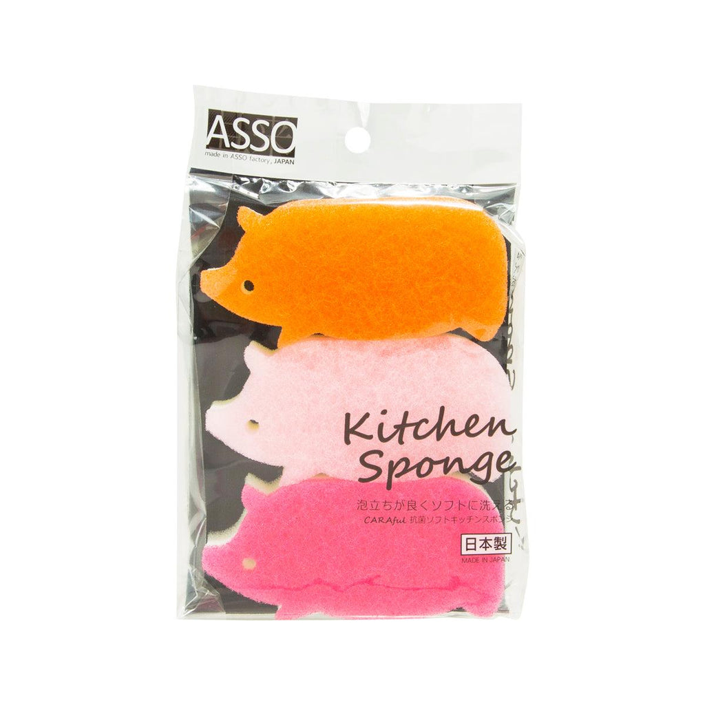 ASSO 抗菌廚房海棉-小豬 三件裝  (1x3 pcs)