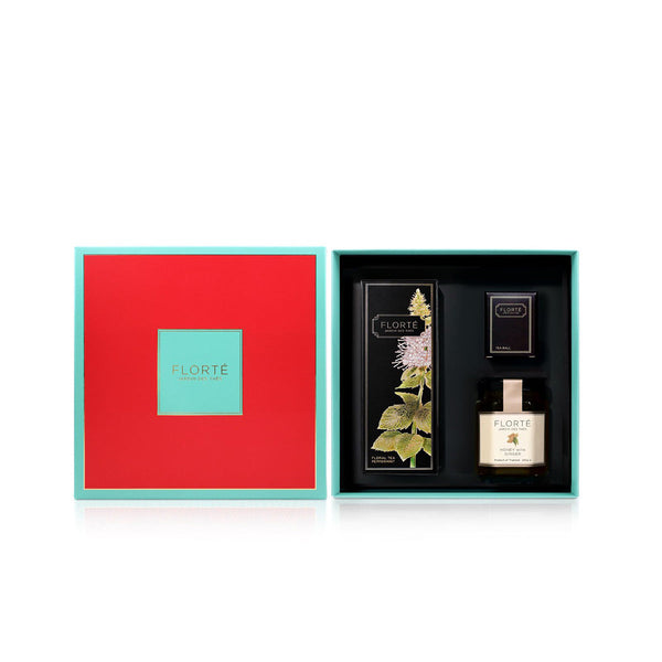 FLORTE 精選茶品一盒, 精選果蜜一瓶及波形茶隔一個配以禮盒  (1set)